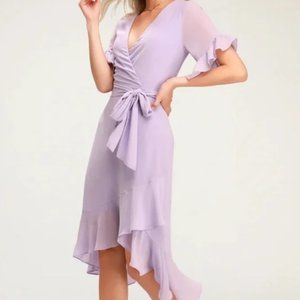 Lulu’s For the Frills Lavender High-Low Wrap Dress